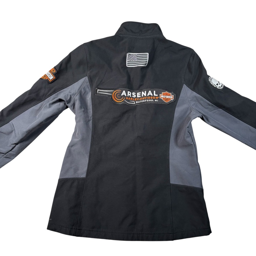 Harley Davidson Soft Shell Jacket Ladies Sz S Black Grey biker Staff Streetwear - Picture 3 of 10